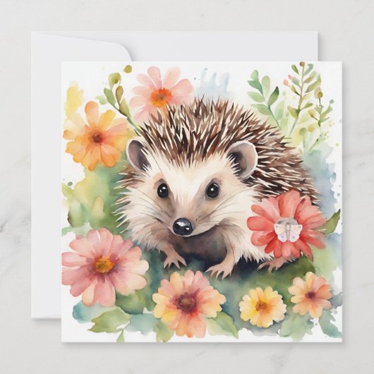Aquarell-Igel und Blumen Karte (Vorderseite)