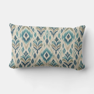 Aquarell-Ikat-Muster in Türkis, Salbei & Staubblau Lendenkissen