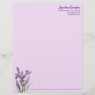Aquarell-Illustration der violetten Iris Briefbogen