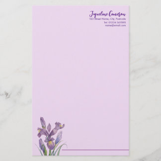 Aquarell-Illustration der violetten Iris in botani Briefpapier