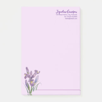 Aquarell-Illustration der violetten Iris Post-it Klebezettel