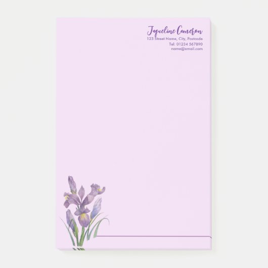 Aquarell-Illustration der violetten Iris Post-it Klebezettel (Vorderseite)