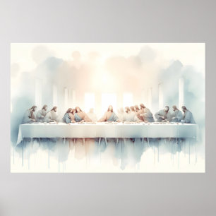 Aquarell-Illustration des Abendmahls Poster