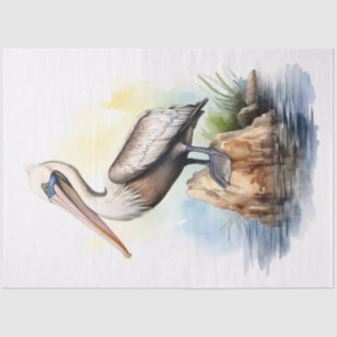 Aquarell-Illustration einer Pelikan-Dekupage Seidenpapier