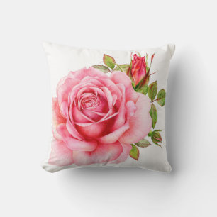 Aquarell-Illustration einer zarten rosa Rose mi Kissen