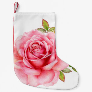 Aquarell-Illustration einer zarten rosa Rose mi Kleiner Weihnachtsstrumpf