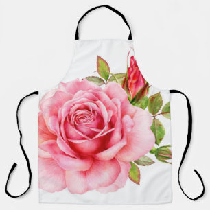Aquarell-Illustration einer zarten rosa Rose mi Schürze