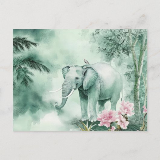 Aquarell Illustration eines Elefanten im Dschungel Postkarte (Vorderseite)