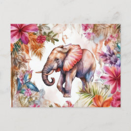 Aquarell Illustration eines Elefanten im Dschungel Postkarte
