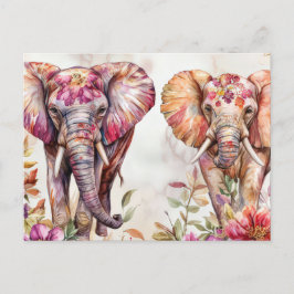 Aquarell Illustration eines Elefanten mit Blumen Postkarte