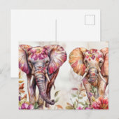 Aquarell Illustration eines Elefanten mit Blumen Postkarte (Vorne/Hinten)