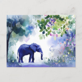 Aquarell Illustration eines Elefanten mit Blumen Postkarte