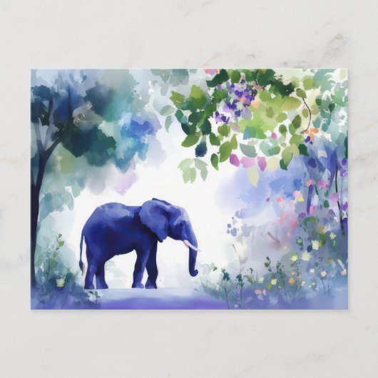 Aquarell Illustration eines Elefanten mit Blumen Postkarte (Vorderseite)
