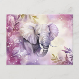 Aquarell Illustration eines Elefanten mit Blumen Postkarte