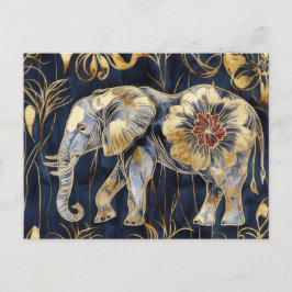 Aquarell Illustration eines Elefanten mit Blumen Postkarte