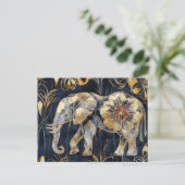 Aquarell Illustration eines Elefanten mit Blumen Postkarte (Stehend Vorderseite)