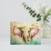 Aquarell Illustration eines Elefanten mit Blumen Postkarte (Stehend Vorderseite)