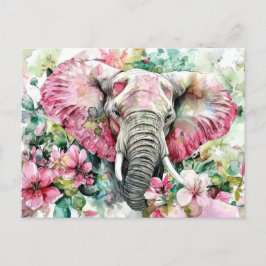 Aquarell Illustration eines Elefanten mit Blumen Postkarte