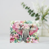 Aquarell Illustration eines Elefanten mit Blumen Postkarte (Stehend Vorderseite)