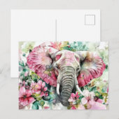Aquarell Illustration eines Elefanten mit Blumen Postkarte (Vorne/Hinten)