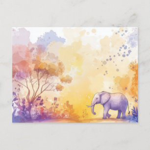 Aquarell Illustration eines Elefanten mit Blumen Postkarte