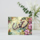 Aquarell Illustration eines Elefanten mit Blumen Postkarte (Stehend Vorderseite)