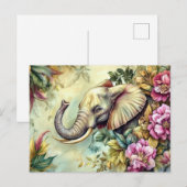 Aquarell Illustration eines Elefanten mit Blumen Postkarte (Vorne/Hinten)