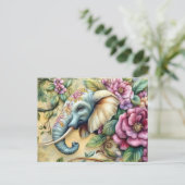 Aquarell Illustration eines Elefanten mit Blumen Postkarte (Stehend Vorderseite)