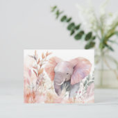 Aquarell Illustration eines Elefanten mit Blumen Postkarte (Stehend Vorderseite)