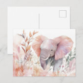 Aquarell Illustration eines Elefanten mit Blumen Postkarte (Vorne/Hinten)
