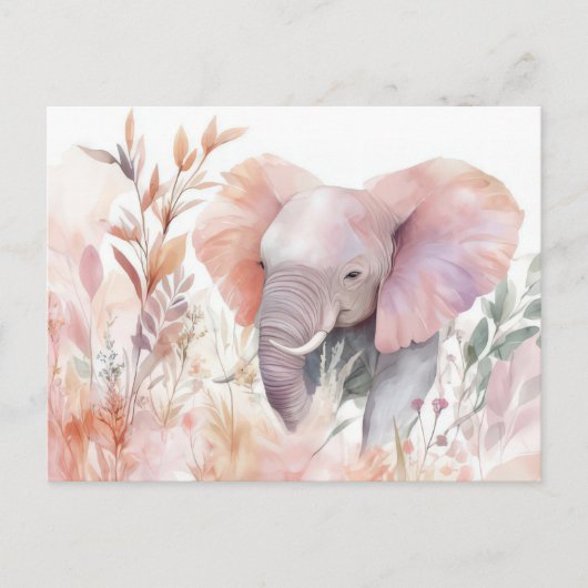 Aquarell Illustration eines Elefanten mit Blumen Postkarte (Vorderseite)