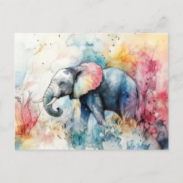 Aquarell Illustration eines Elefanten mit Blumen Postkarte