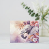 Aquarell Illustration eines Elefanten mit Blumen Postkarte (Stehend Vorderseite)