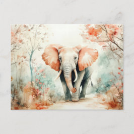 Aquarell Illustration eines Elefanten mit Blumen Postkarte