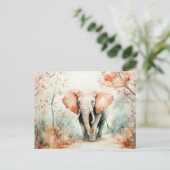 Aquarell Illustration eines Elefanten mit Blumen Postkarte (Stehend Vorderseite)