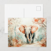 Aquarell Illustration eines Elefanten mit Blumen Postkarte (Vorne/Hinten)