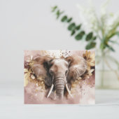 Aquarell Illustration eines Elefanten mit Blumen Postkarte (Stehend Vorderseite)