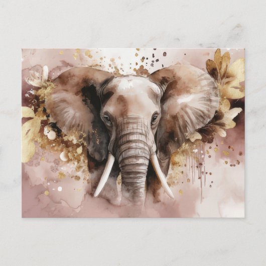 Aquarell Illustration eines Elefanten mit Blumen Postkarte (Vorderseite)