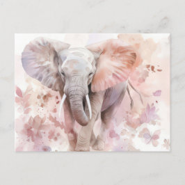 Aquarell Illustration eines Elefanten mit Blumen Postkarte