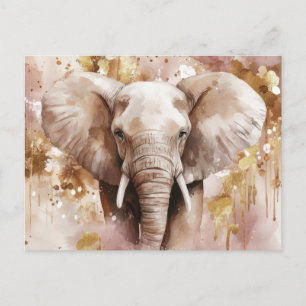 Aquarell Illustration eines Elefanten mit Gold Postkarte