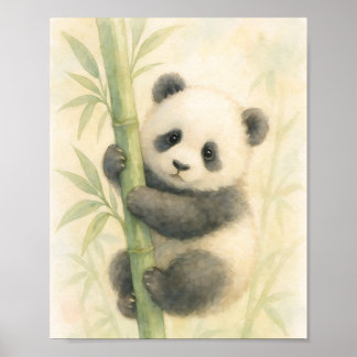 Aquarell-Illustration eines Panda-Jungen auf Bambu Poster