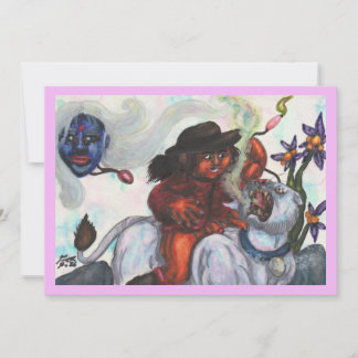 Aquarell-Illustration Eros reitet weiße Löwin  Einladung