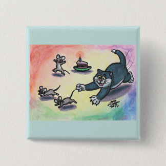 Aquarell-Illustration Katze Cartoon Kuchen Maus Button