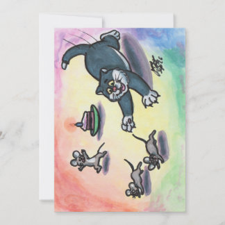 Aquarell-Illustration Katze Cartoon Kuchen Maus Einladung
