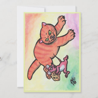 Aquarell-Illustration Katze Maus Käse Cartoon Einladung