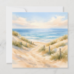 Aquarell-Illustration von Sandstrand und Ozean  Karte