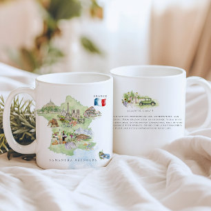 Aquarell-Illustrierte Frankreich-Karte Monogramm Kaffeetasse