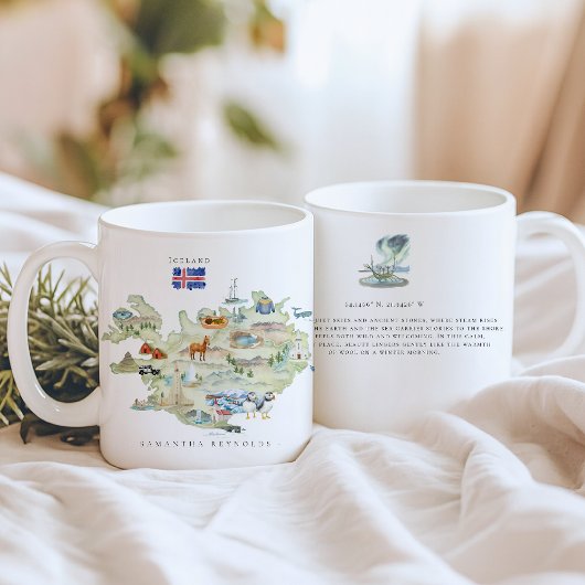Aquarell-Illustrierte Islandkarte | Monogramm Kaffeetasse