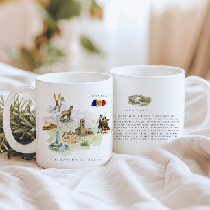 Aquarell-Illustrierte Karte Andorra Monogramm Kaffeetasse