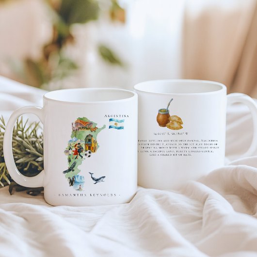 Aquarell-Illustrierte Karte Argentinien | Monogram Kaffeetasse